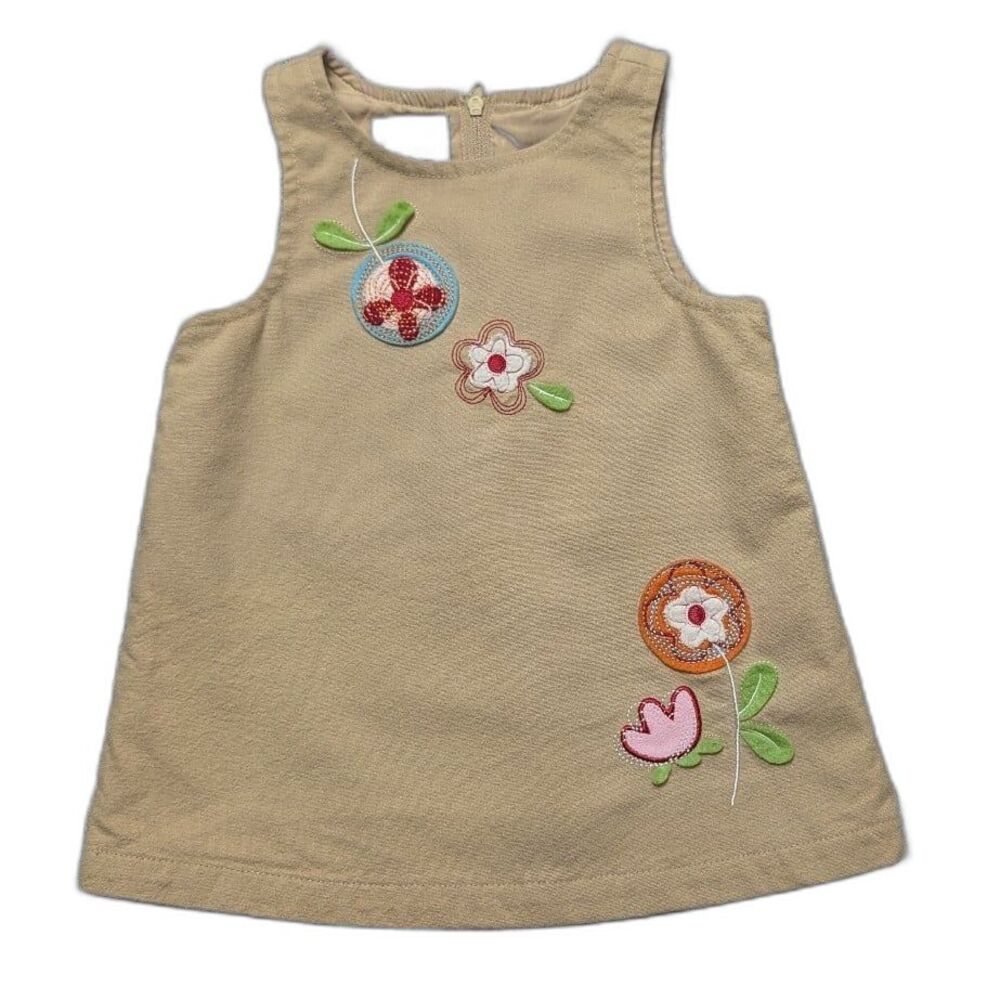 Sprockets Retro Style Tan Jumper Dress Embroidered Flower Appliques 6-9m